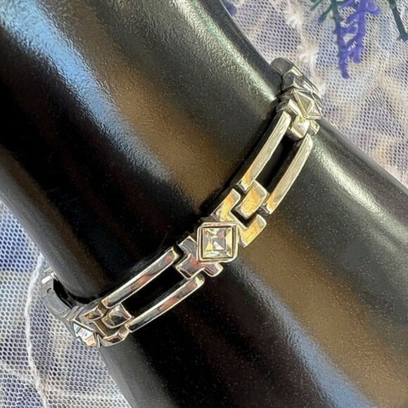 Vintage 80’s/90’s Silver & Rhinestone Link Bracelet - Picture 1 of 5